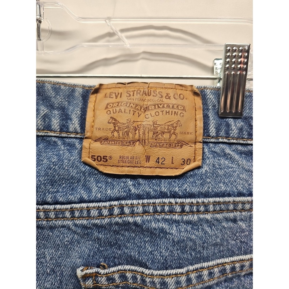 Vintage Levi's Mens 90s 505 Blue Denim Jeans USA Orange Tab Straight Leg 42x30 - Picture 14 of 16
